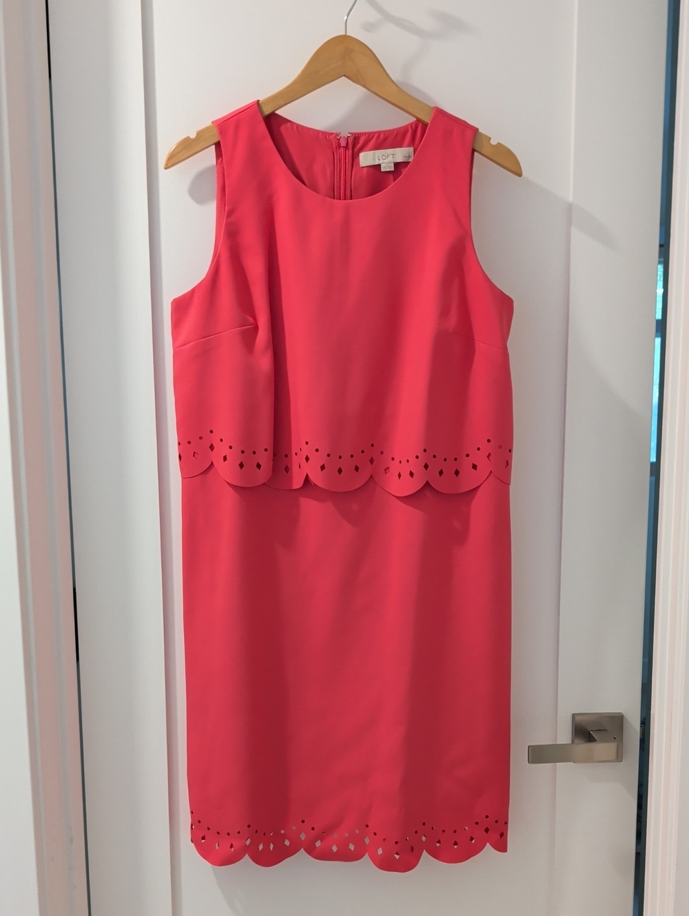 LOFT Coral Pink Scalloped Sheath Dress
